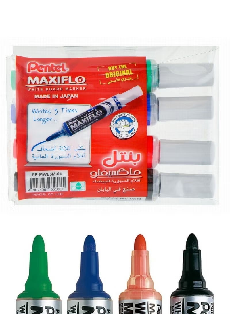 Pentel MaxiFlo Whiteboard Marker Set – 4 Colors Assorted - Image 1